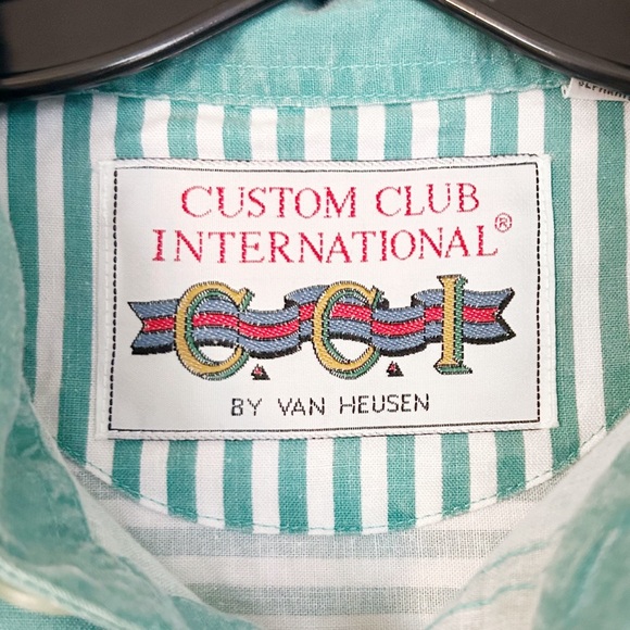 Vintage Van Heusen Teal Green Men’s Button Up T Shirt White Stripes XL Cotton - Picture 9 of 13